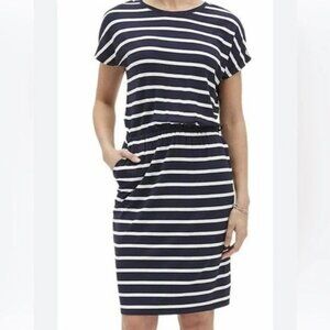 Banana Republic Navy and White Striped Midi Dress